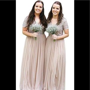 Sequin V Neck Short Sleeves Evening Dresses